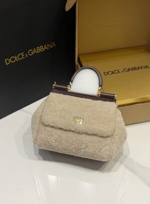 Dolce & Gabbana Lamb's Wool Bag-White-20cm with original box