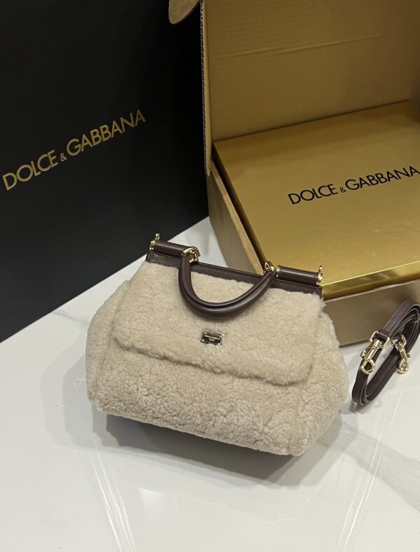 Dolce & Gabbana Lamb's Wool Bag-White-20cm with original box