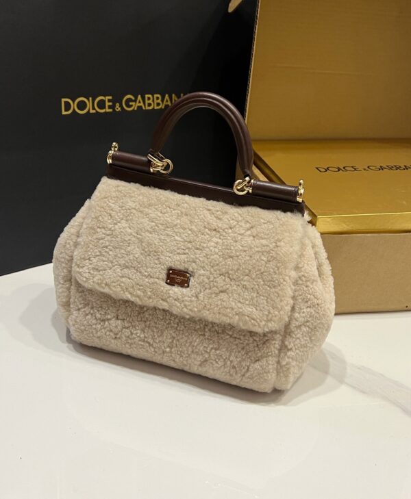 Dolce & Gabbana Lamb's Wool Bag-White-20cm with original box