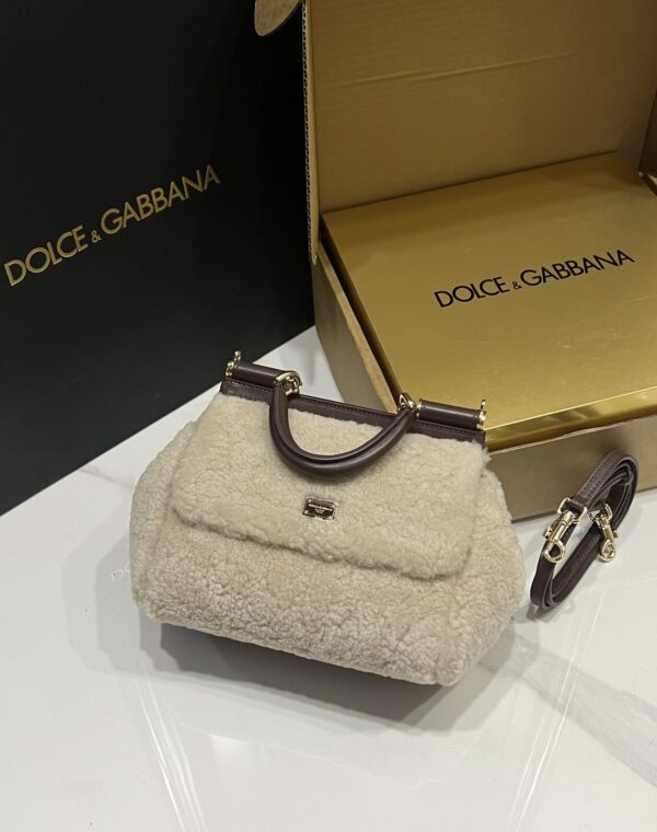 Dolce & Gabbana Lamb's Wool Bag-White-20cm with original box