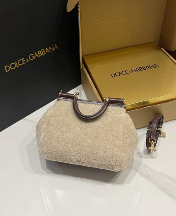 Dolce & Gabbana Lamb's Wool Bag-White-20cm with original box