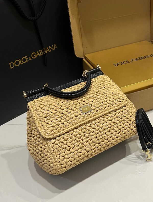 Dolce & Gabbana Raffia Grass Bag-Apricot-20cm with original box