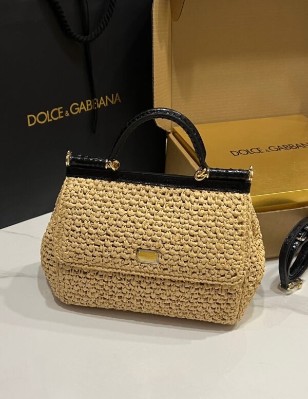 Dolce & Gabbana Raffia Grass Bag-Apricot-20cm with original box