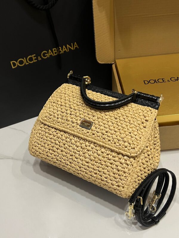 Dolce & Gabbana Raffia Grass Bag-Apricot-20cm with original box