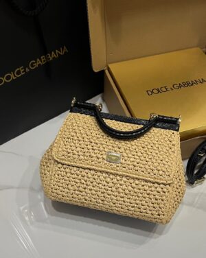 Dolce & Gabbana Raffia Grass Bag-Apricot-20cm with original box