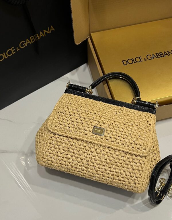 Dolce & Gabbana Raffia Grass Bag-Apricot-20cm with original box