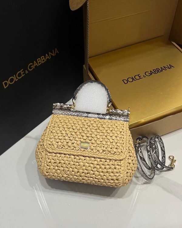 Dolce & Gabbana Raffia Grass Bag-Apricot-20cm with original box