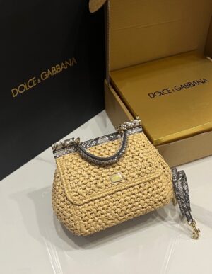 Dolce & Gabbana Raffia Grass Bag-Apricot-20cm with original box