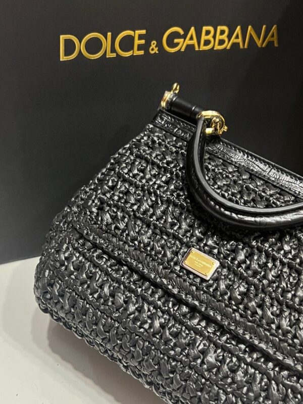 Dolce & Gabbana Raffia Grass Bag-Black-20cm with original box