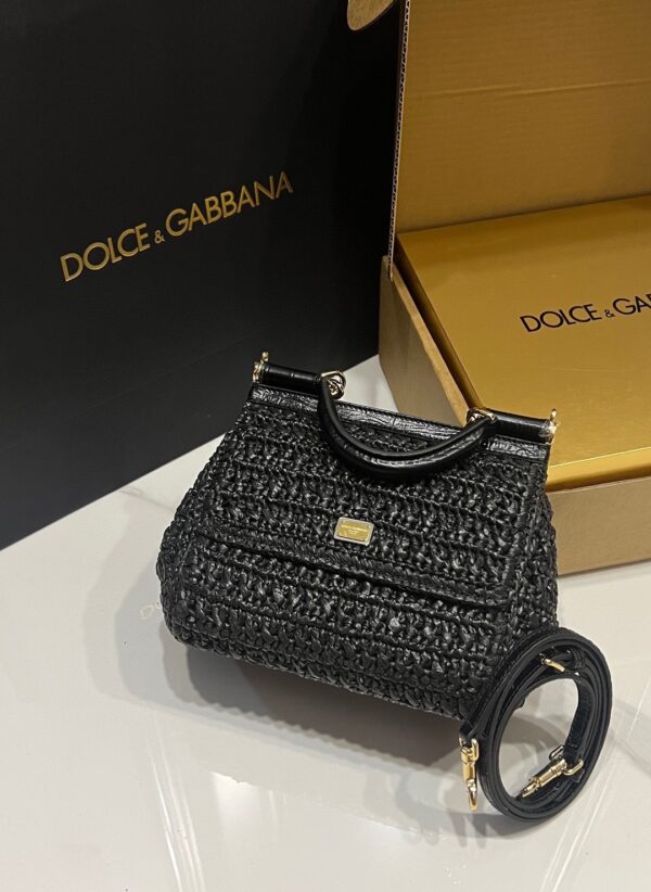 Dolce & Gabbana Raffia Grass Bag-Black-20cm with original box