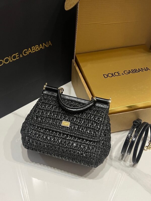 Dolce & Gabbana Raffia Grass Bag-Black-20cm with original box