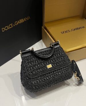 Dolce & Gabbana Raffia Grass Bag-Black-20cm with original box