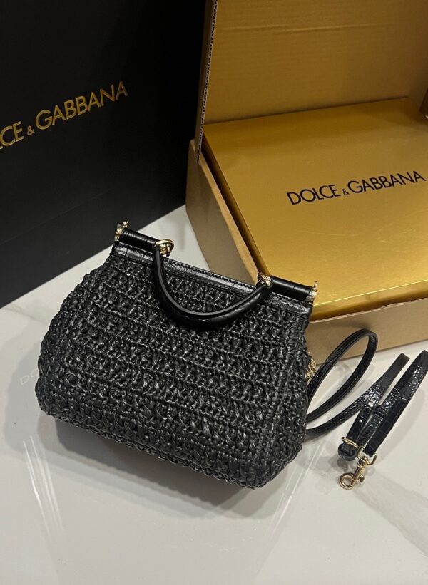 Dolce & Gabbana Raffia Grass Bag-Black-20cm with original box