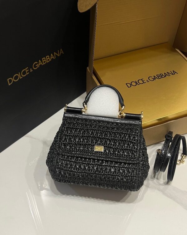 Dolce & Gabbana Raffia Grass Bag-Black-20cm with original box