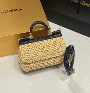 Dolce & Gabbana Raffia Grass Bag-Apricot-19cm with original box
