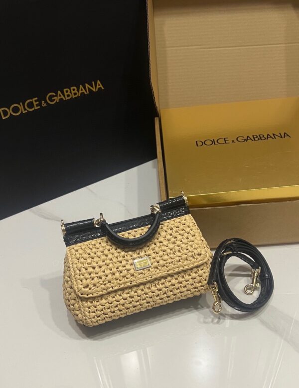 Dolce & Gabbana Raffia Grass Bag-Apricot-19cm with original box