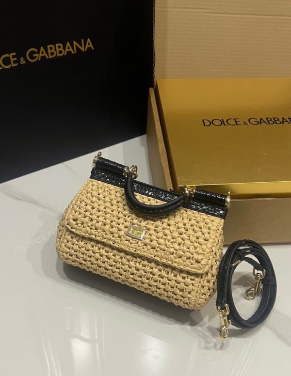 Dolce & Gabbana Raffia Grass Bag-Apricot-19cm with original box