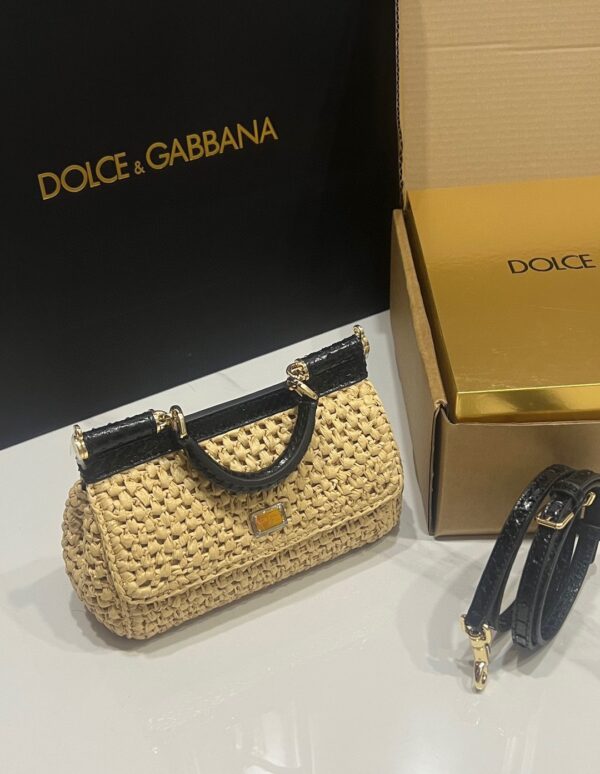 Dolce & Gabbana Raffia Grass Bag-Apricot-19cm with original box