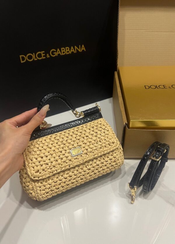 Dolce & Gabbana Raffia Grass Bag-Apricot-19cm with original box