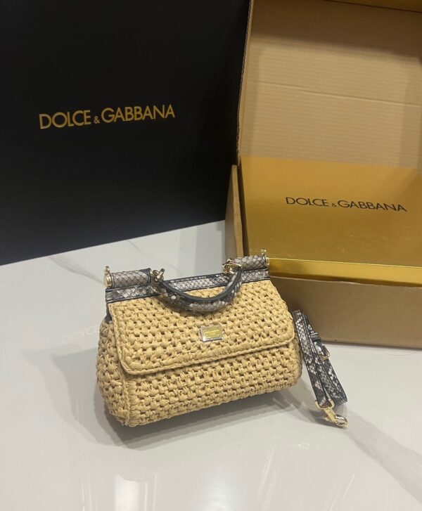 Dolce & Gabbana Raffia Grass Bag-Apricot-19cm with original box