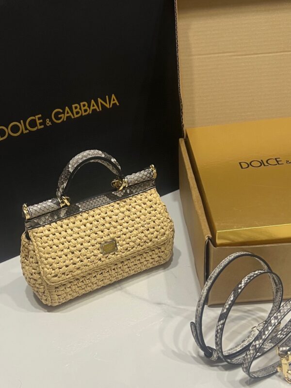 Dolce & Gabbana Raffia Grass Bag-Apricot-19cm with original box