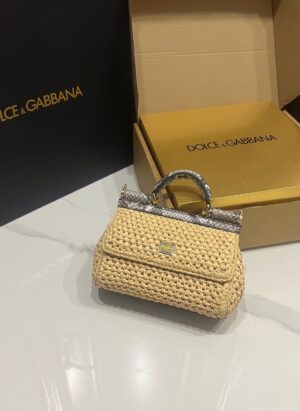 Dolce & Gabbana Raffia Grass Bag-Apricot-19cm with original box