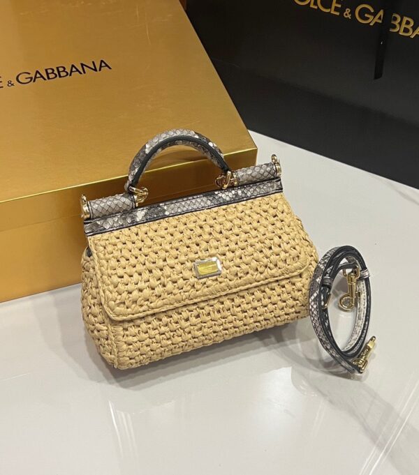 Dolce & Gabbana Raffia Grass Bag-Apricot-19cm with original box