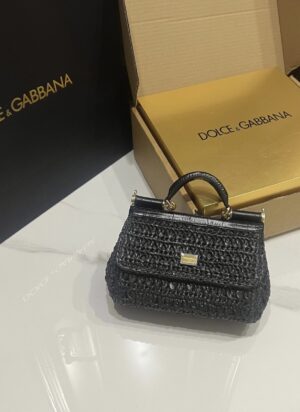 Dolce & Gabbana Raffia Grass Bag-Black-19cm with original box