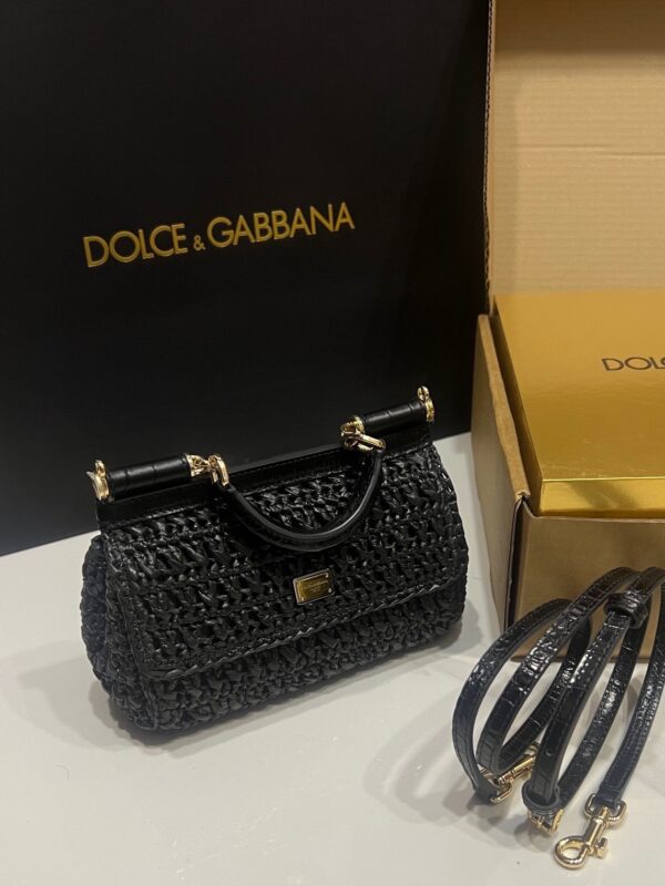 Dolce & Gabbana Raffia Grass Bag-Black-19cm with original box