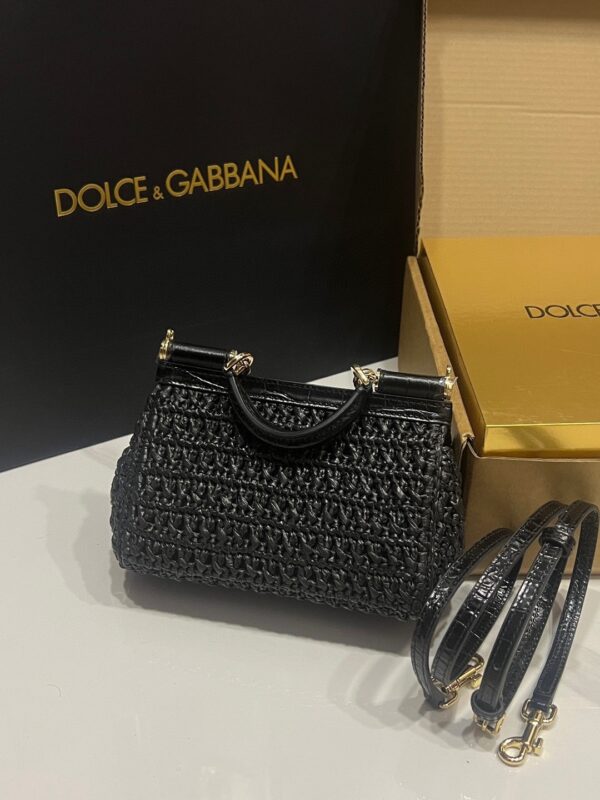 Dolce & Gabbana Raffia Grass Bag-Black-19cm with original box