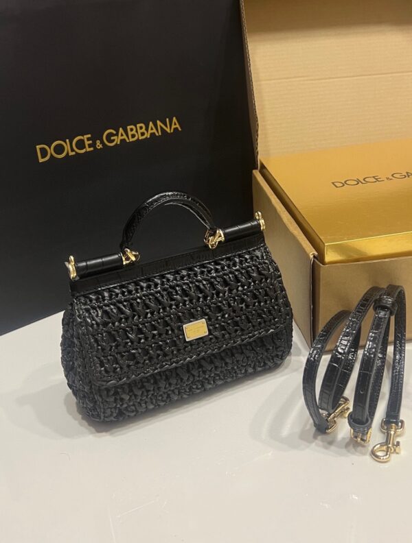 Dolce & Gabbana Raffia Grass Bag-Black-19cm with original box