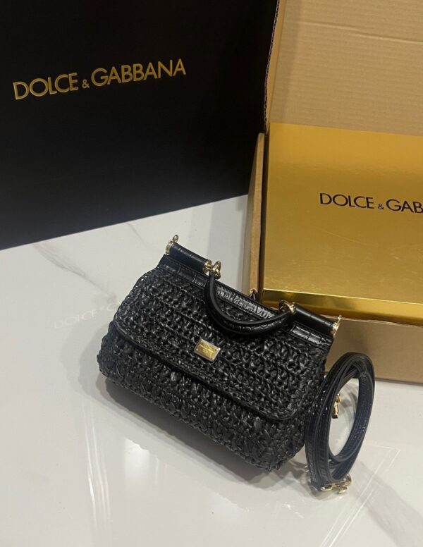 Dolce & Gabbana Raffia Grass Bag-Black-19cm with original box