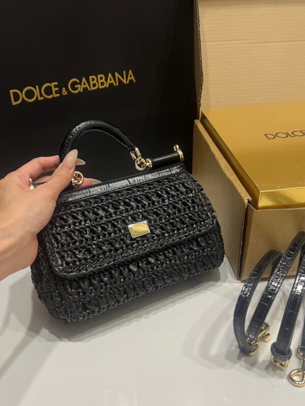 Dolce & Gabbana Raffia Grass Bag-Black-19cm with original box