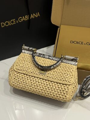 Dolce & Gabbana Raffia Grass Bag-Apricot-25cm with original box
