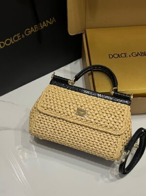 Dolce & Gabbana Raffia Grass Bag-Apricot-25cm with original box