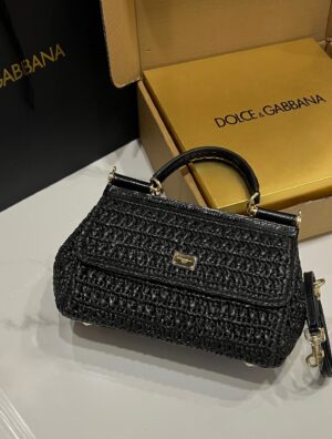 Dolce & Gabbana Raffia Grass Bag-Black-25cm with original box