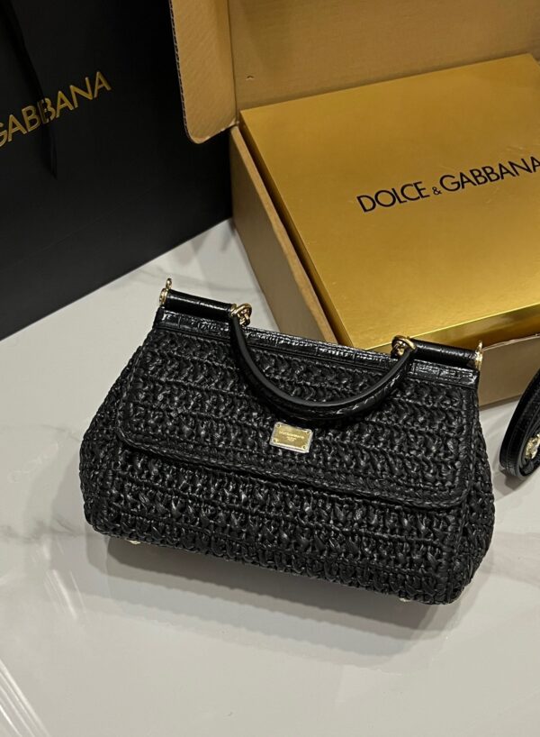 Dolce & Gabbana Raffia Grass Bag-Black-25cm with original box