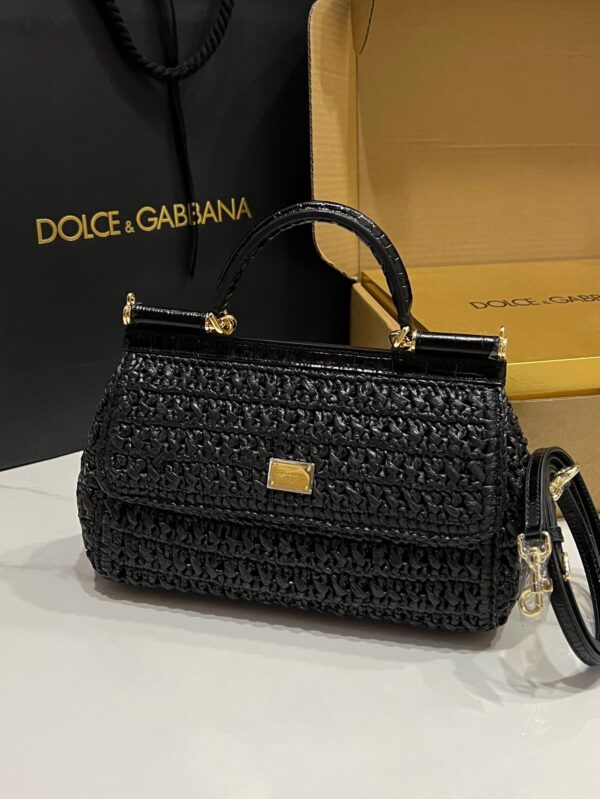 Dolce & Gabbana Raffia Grass Bag-Black-25cm with original box