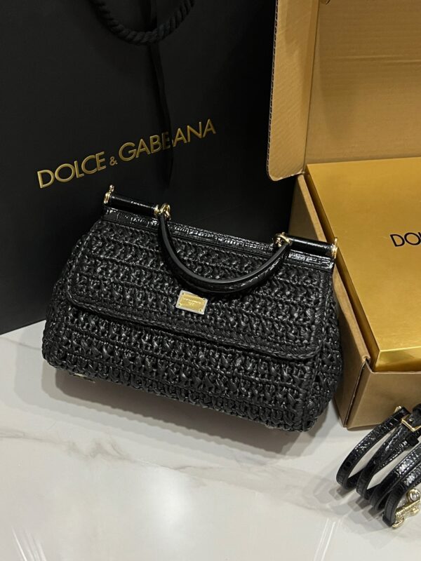 Dolce & Gabbana Raffia Grass Bag-Black-25cm with original box