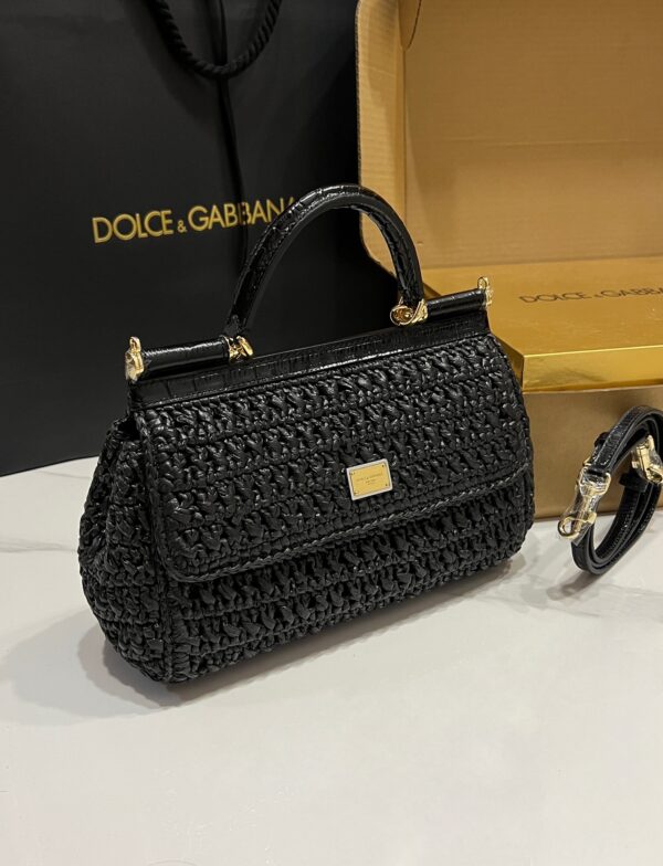 Dolce & Gabbana Raffia Grass Bag-Black-25cm with original box