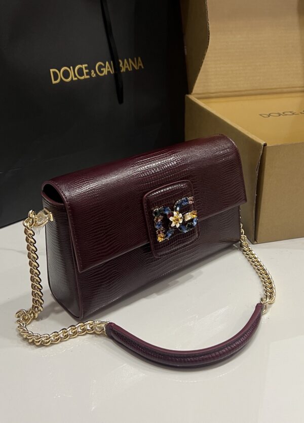 Dolce & Gabbana Lizard Print Bag-Purple-25cm with original box