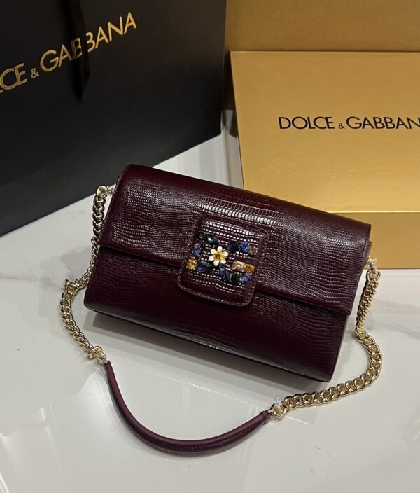 Dolce & Gabbana Lizard Print Bag-Purple-25cm with original box