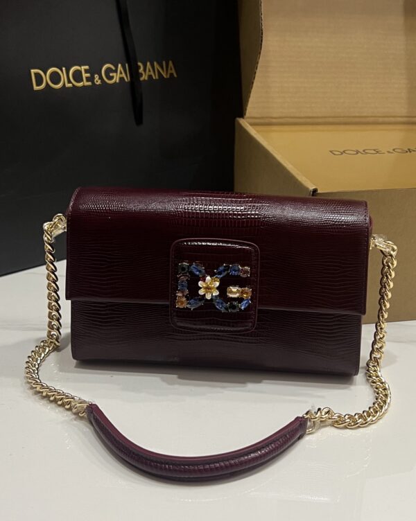 Dolce & Gabbana Lizard Print Bag-Purple-25cm with original box