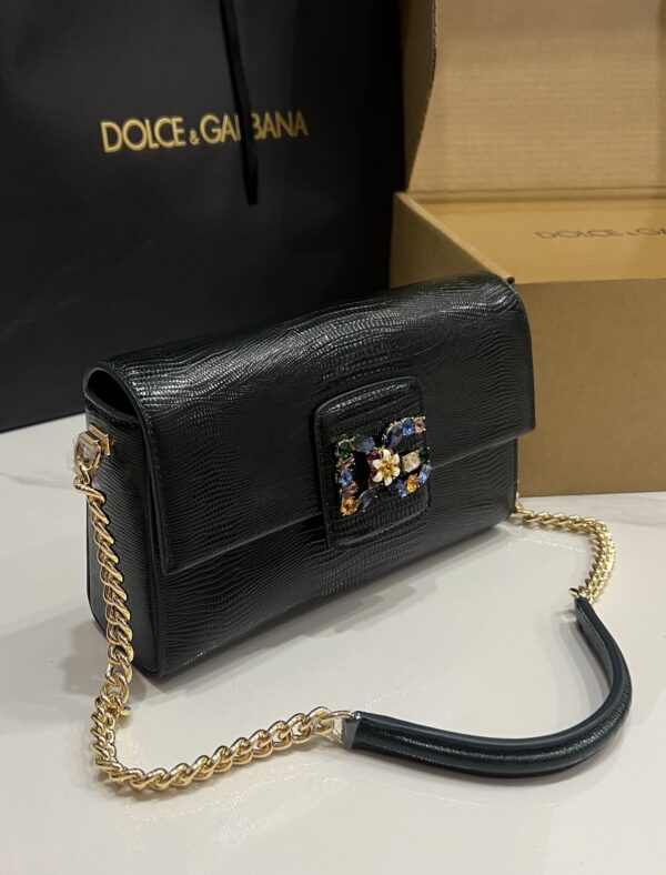 Dolce & Gabbana Lizard Print Bag-Black-25cm with original box