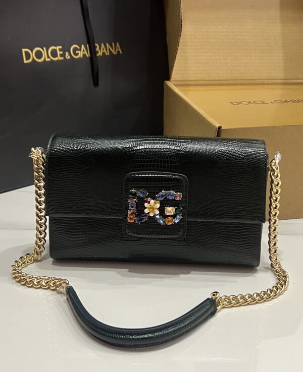 Dolce & Gabbana Lizard Print Bag-Black-25cm with original box