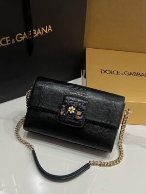 Dolce & Gabbana Lizard Print Bag-Black-25cm with original box