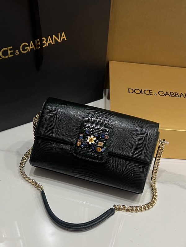 Dolce & Gabbana Lizard Print Bag-Black-25cm with original box