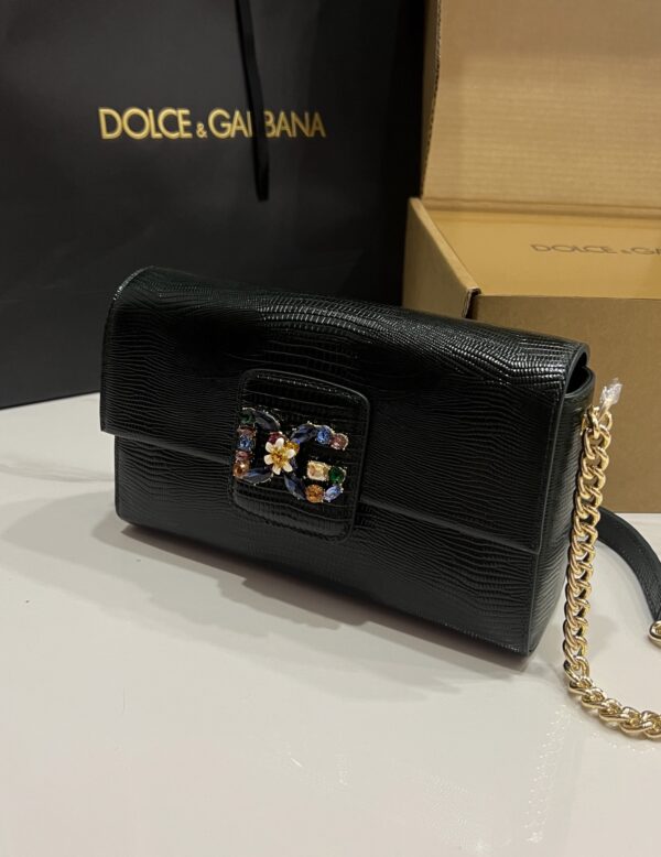 Dolce & Gabbana Lizard Print Bag-Black-25cm with original box