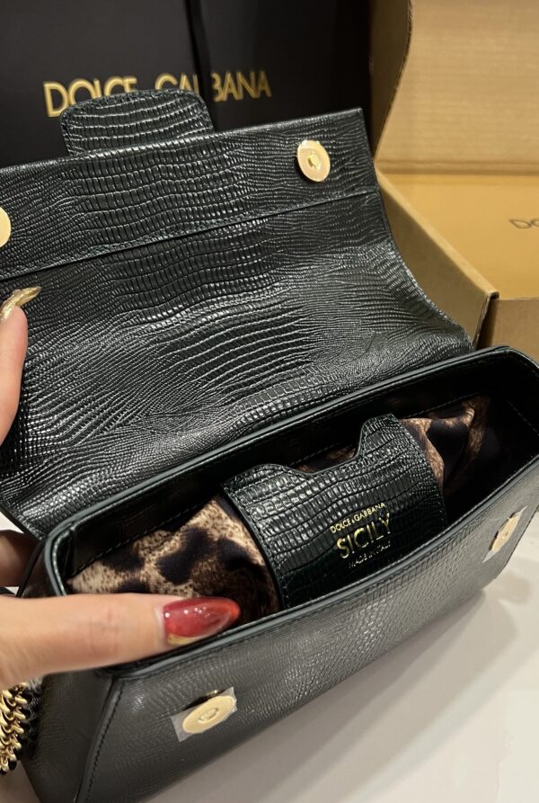 Dolce & Gabbana Lizard Print Bag-Black-25cm with original box