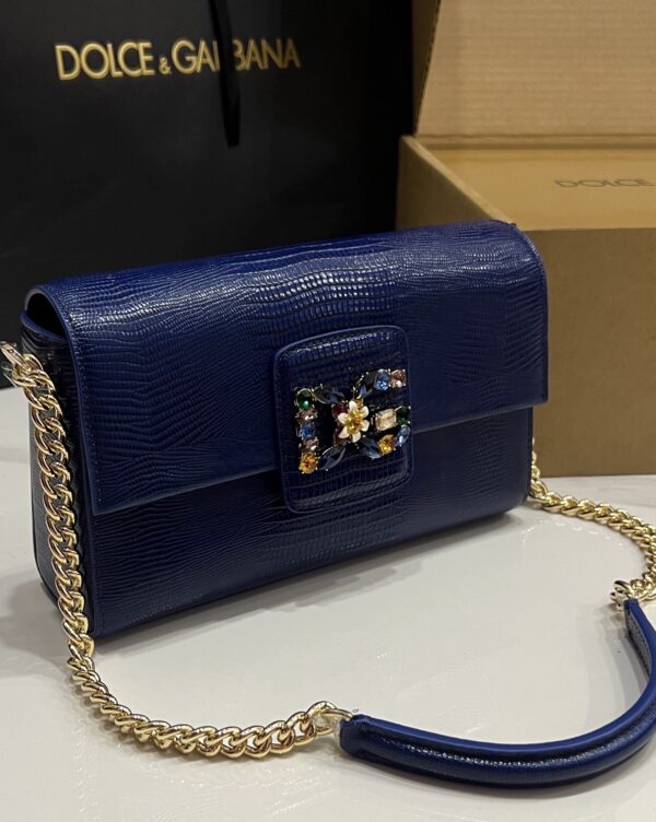 Dolce & Gabbana Lizard Print Bag-Blue-25cm with original box